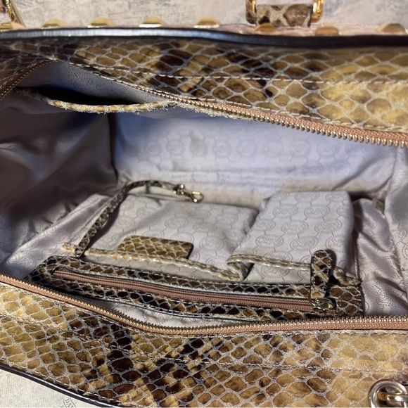 Michael Kors Selma Stud Leather Snakeskin Large Handbag Purse Tote - Picture 8 of 15